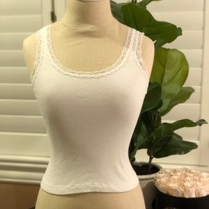 Brandy Melville White Lace Trimmed Tank Top